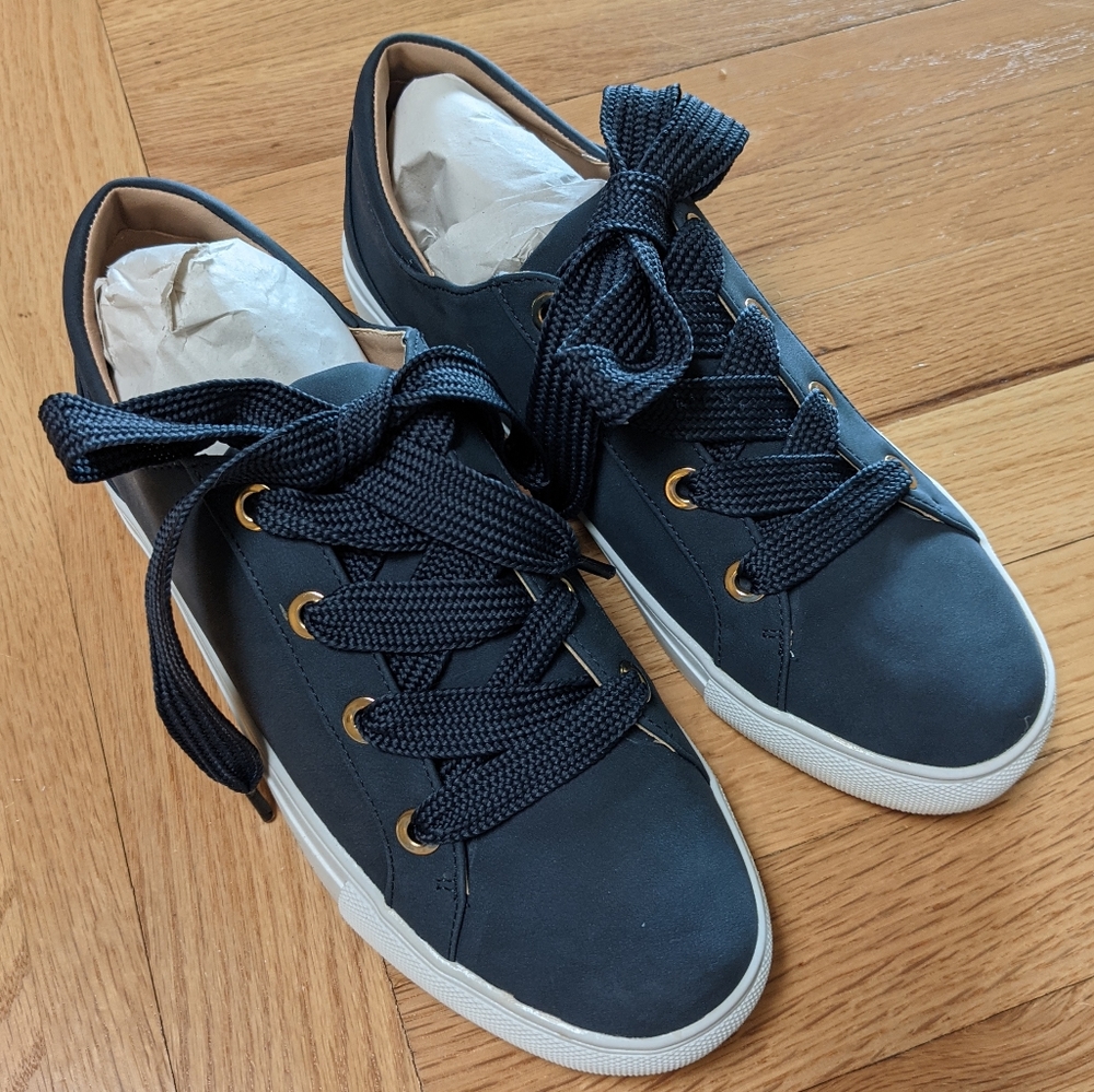 NWT Ann Taylor LOFT Navy Grosgrain Wide Lace Up Missy Sneaker
